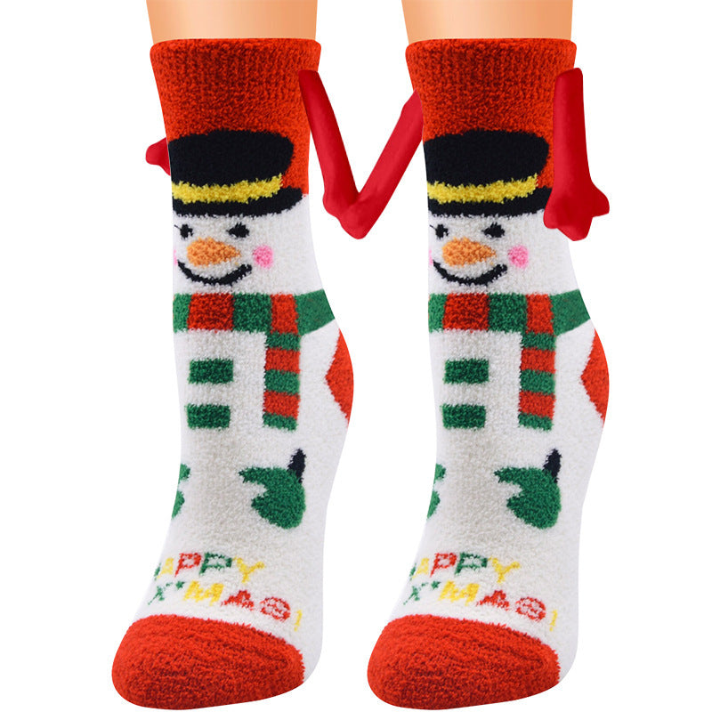 Navidad Succión magnética Calcetines de pareja deSuministros de Navidad Succión magnética Calcetines de pareja de mano en mano Calcetines de tubo de vellón de coral Calcetines de cama de zapatilla cálida de invierno Zapatilla suave y cálida