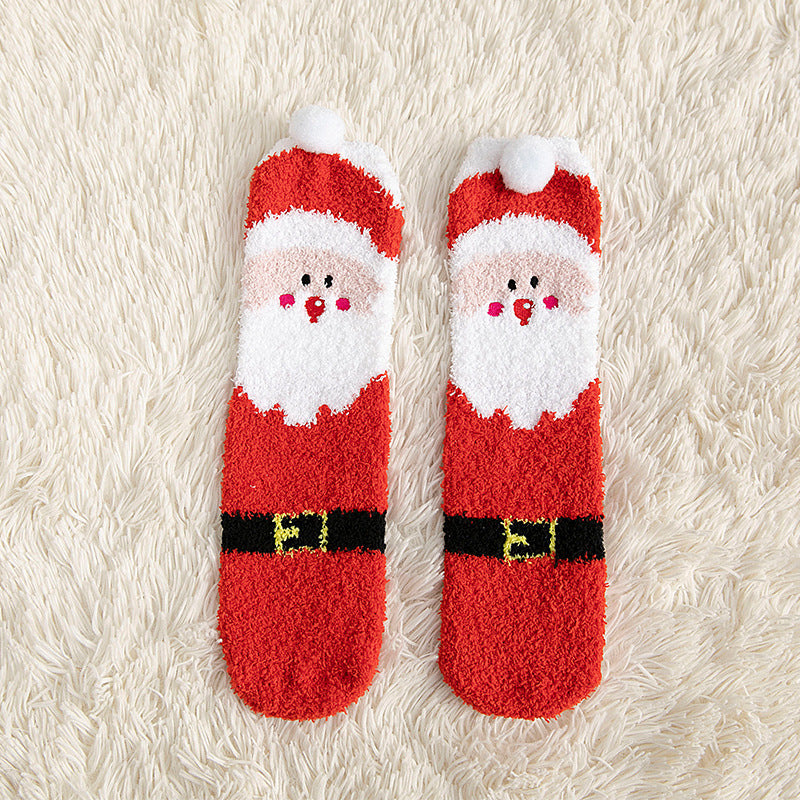 Child Christmas Socks Winter No-shedding Cute Elk Elk Santa Claus Snowman Sleeping Floor Coral Fleece Socks