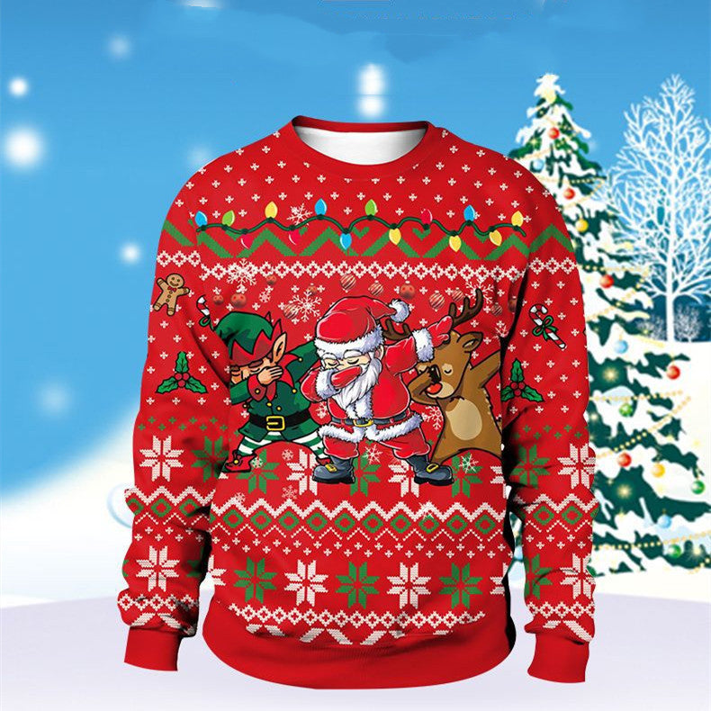 Men And Women Digital Printing Christmas Round Neck Sweater Tops