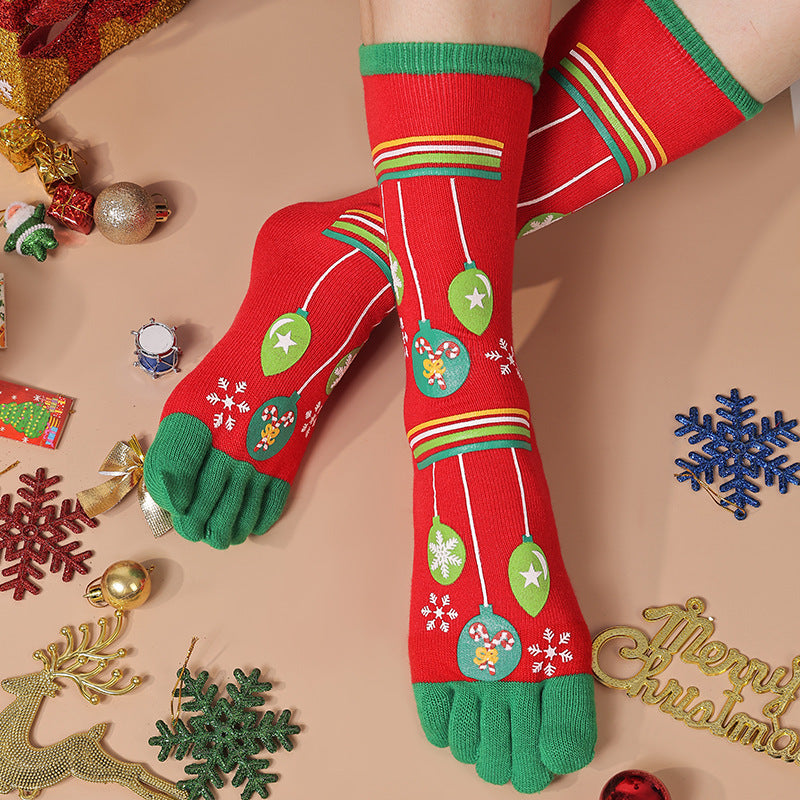 Cute Christmas Five-finger Socks Winter Elastic Sweat-absorbent Split-toe Socks For Women