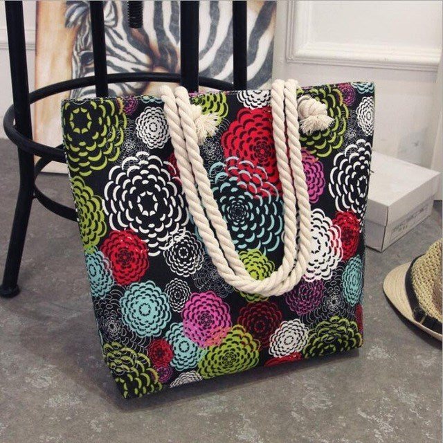 Bolso de hombro con graffiti de lona con estampado, bolsa de playa para mujer