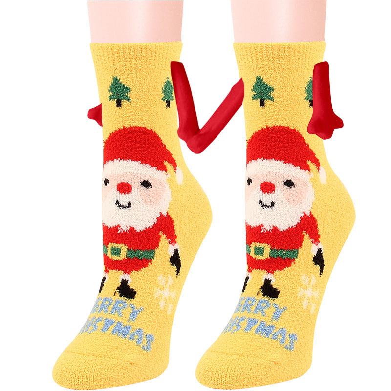 Navidad Succión magnética Calcetines de pareja deSuministros de Navidad Succión magnética Calcetines de pareja de mano en mano Calcetines de tubo de vellón de coral Calcetines de cama de zapatilla cálida de invierno Zapatilla suave y cálida