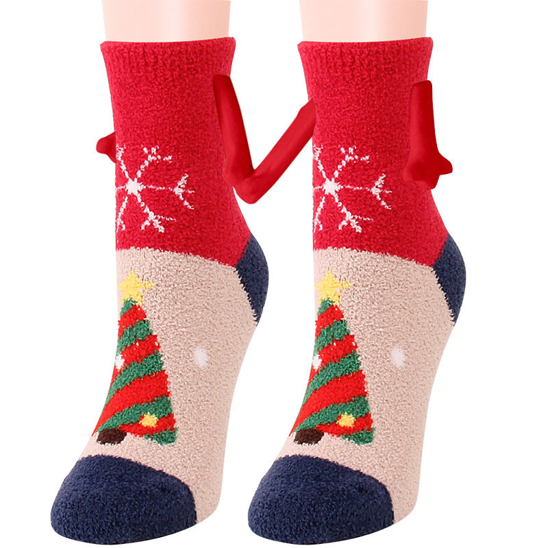 Navidad Succión magnética Calcetines de pareja deSuministros de Navidad Succión magnética Calcetines de pareja de mano en mano Calcetines de tubo de vellón de coral Calcetines de cama de zapatilla cálida de invierno Zapatilla suave y cálida