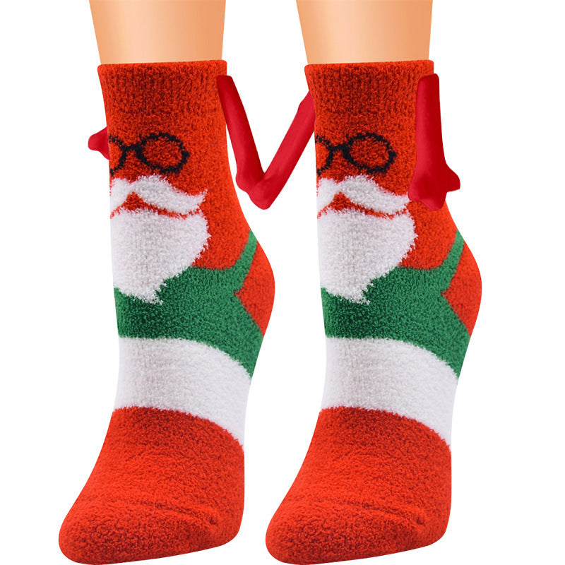 Navidad Succión magnética Calcetines de pareja deSuministros de Navidad Succión magnética Calcetines de pareja de mano en mano Calcetines de tubo de vellón de coral Calcetines de cama de zapatilla cálida de invierno Zapatilla suave y cálida