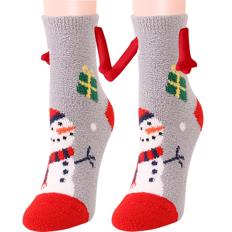 Navidad Succión magnética Calcetines de pareja deSuministros de Navidad Succión magnética Calcetines de pareja de mano en mano Calcetines de tubo de vellón de coral Calcetines de cama de zapatilla cálida de invierno Zapatilla suave y cálida