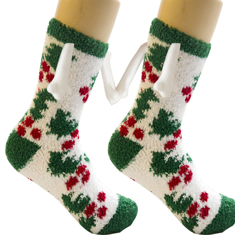 Navidad Succión magnética Calcetines de pareja deSuministros de Navidad Succión magnética Calcetines de pareja de mano en mano Calcetines de tubo de vellón de coral Calcetines de cama de zapatilla cálida de invierno Zapatilla suave y cálida