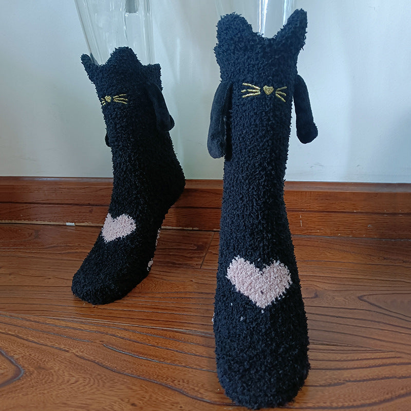 Navidad Succión magnética Calcetines de pareja deSuministros de Navidad Succión magnética Calcetines de pareja de mano en mano Calcetines de tubo de vellón de coral Calcetines de cama de zapatilla cálida de invierno Zapatilla suave y cálida