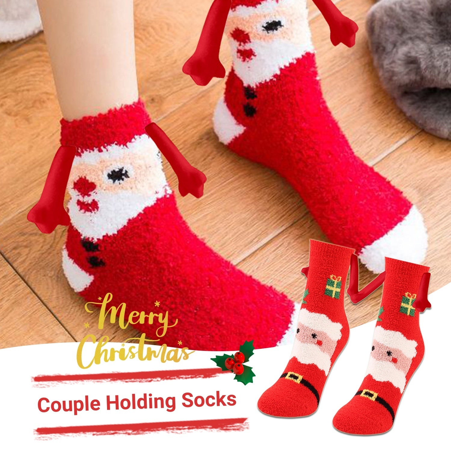 Navidad Succión magnética Calcetines de pareja deSuministros de Navidad Succión magnética Calcetines de pareja de mano en mano Calcetines de tubo de vellón de coral Calcetines de cama de zapatilla cálida de invierno Zapatilla suave y cálida