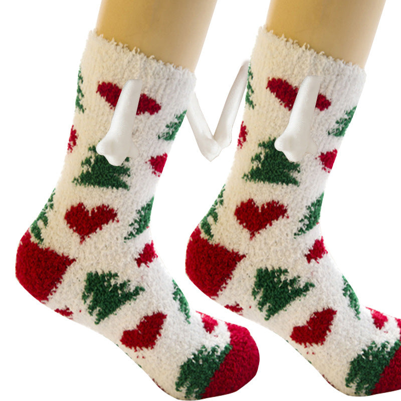 Navidad Succión magnética Calcetines de pareja deSuministros de Navidad Succión magnética Calcetines de pareja de mano en mano Calcetines de tubo de vellón de coral Calcetines de cama de zapatilla cálida de invierno Zapatilla suave y cálida